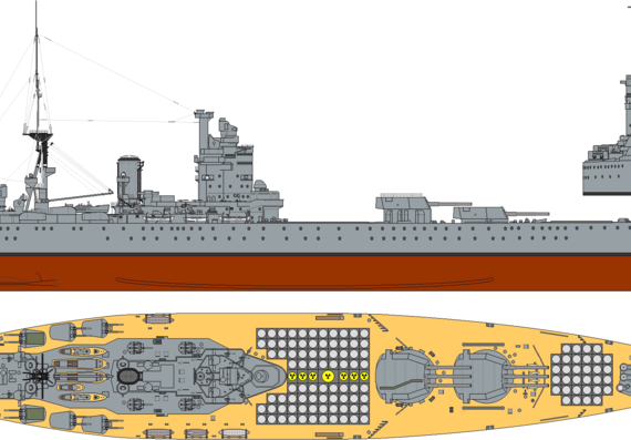 Корабль HMS Nelson [Battleship] (1940) - чертежи, габариты, рисунки